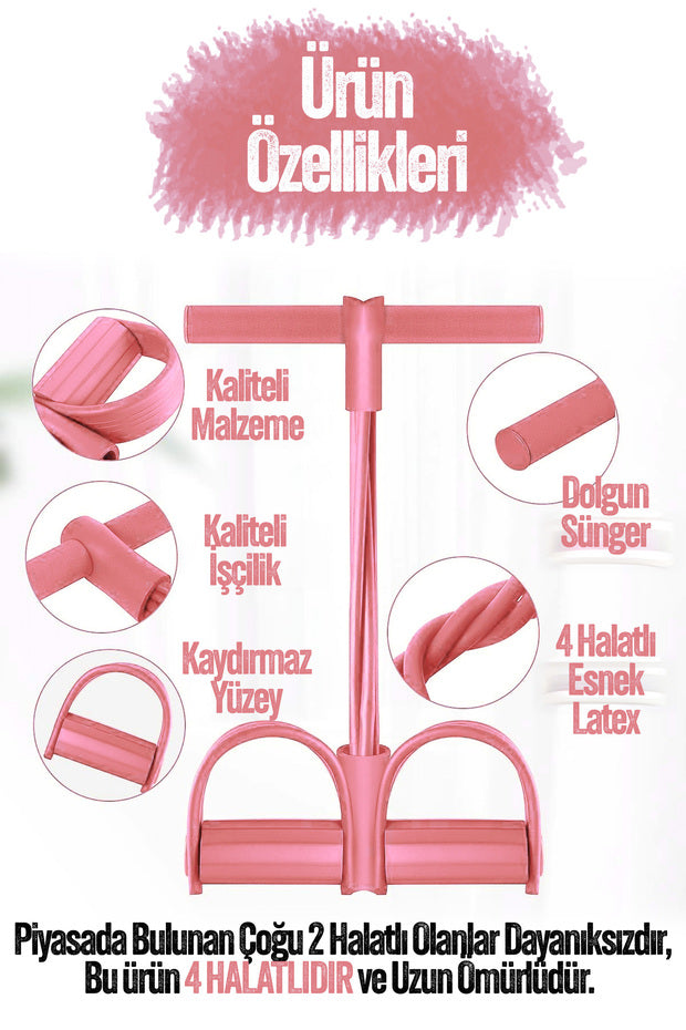 4 Tüplü Pedallı Karın ve Bacak Egzersiz Lastiği - Pembe