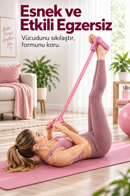 4 Tüplü Pedallı Karın ve Bacak Egzersiz Lastiği - Pembe