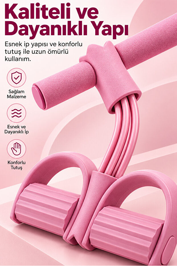 4 Tüplü Pedallı Karın ve Bacak Egzersiz Lastiği - Pembe