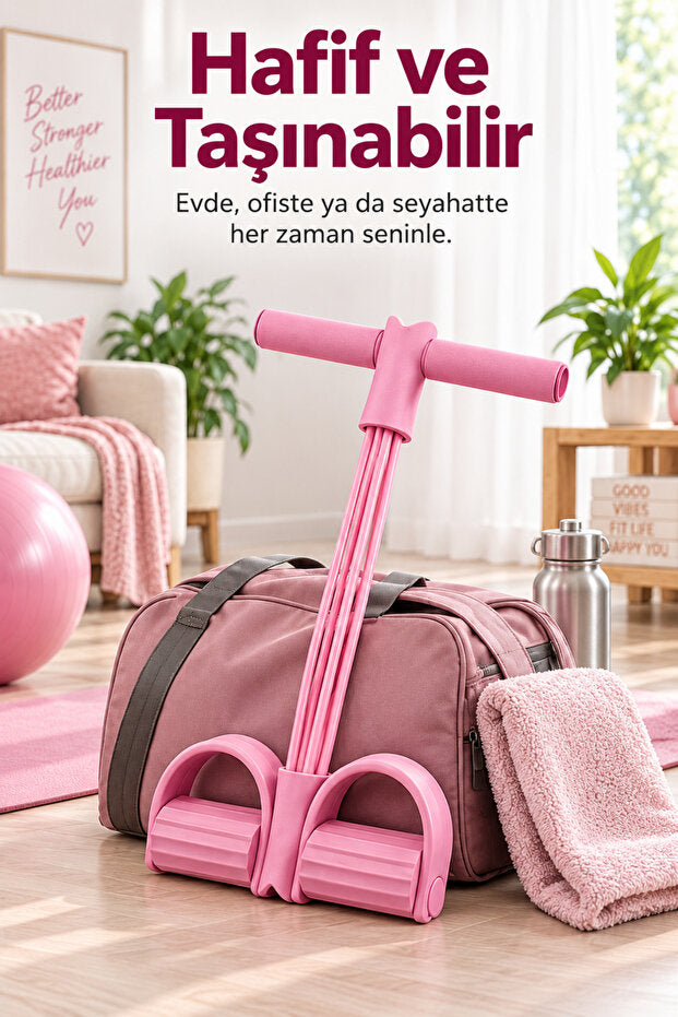4 Tüplü Pedallı Karın ve Bacak Egzersiz Lastiği - Pembe