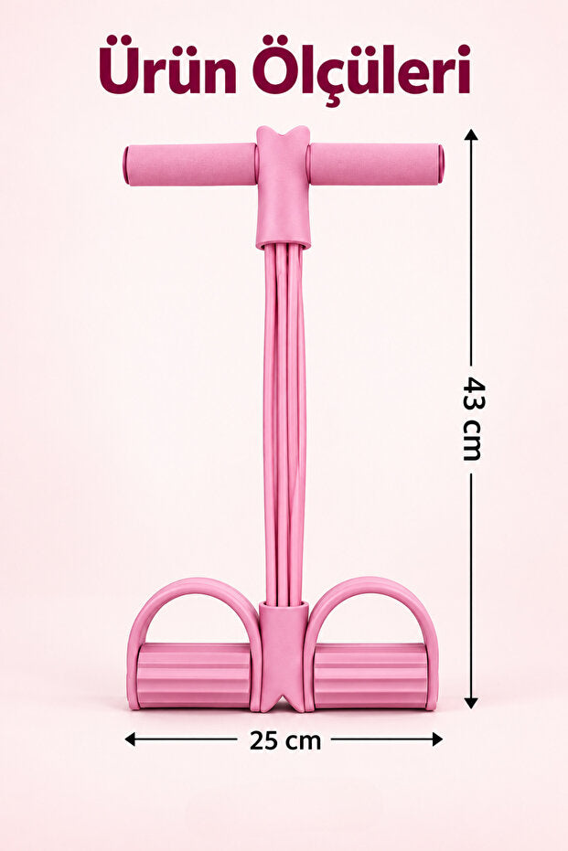 4 Tüplü Pedallı Karın ve Bacak Egzersiz Lastiği - Pembe